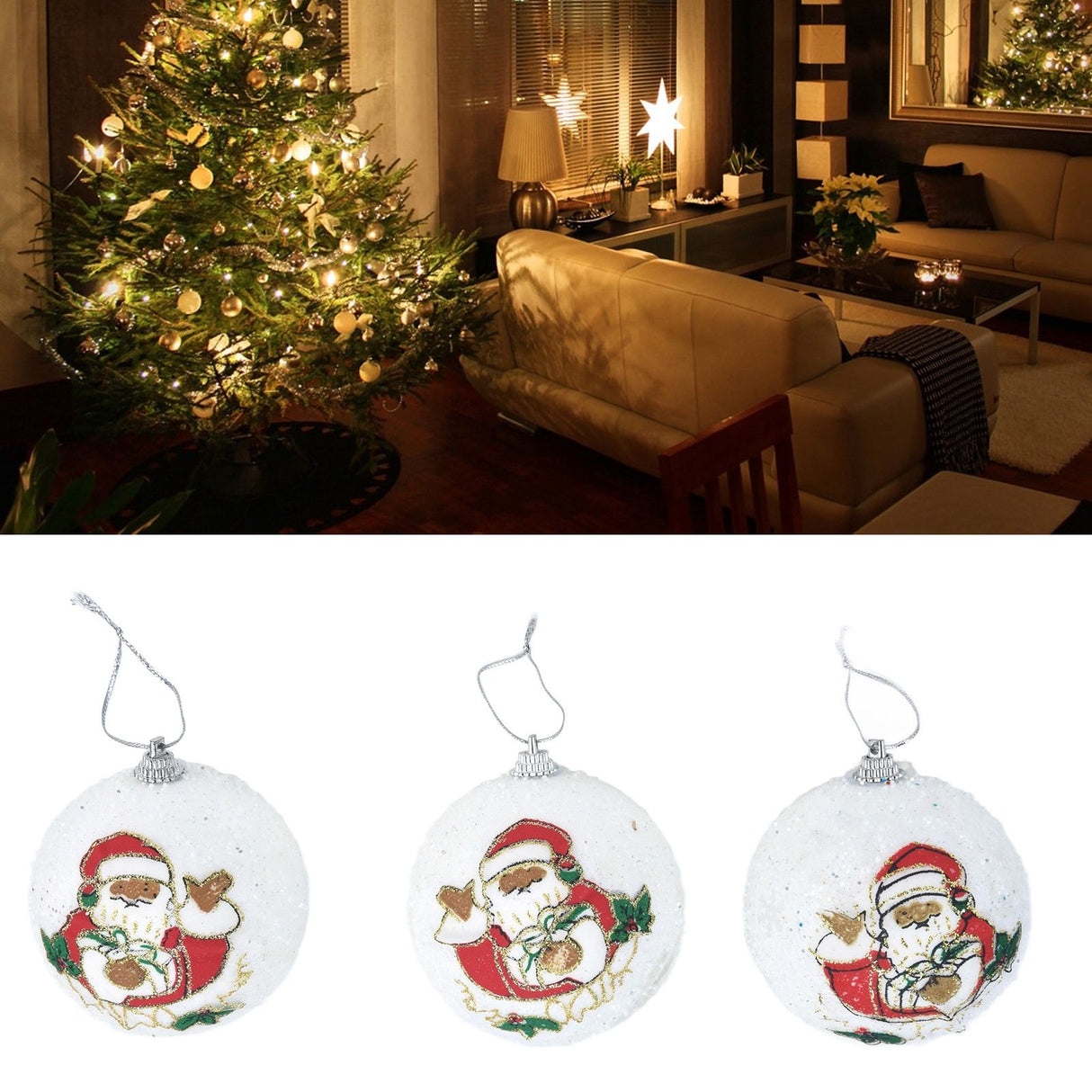 3PCS Christmas Ball Foam Hanging Christmas Tree Ornament for Festival Party DecorationWhite