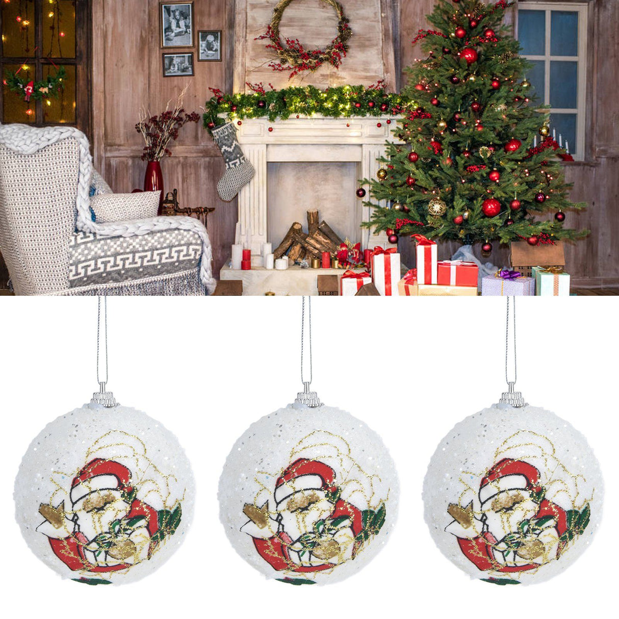 3PCS Christmas Ball Foam Hanging Christmas Tree Ornament for Festival Party DecorationWhite