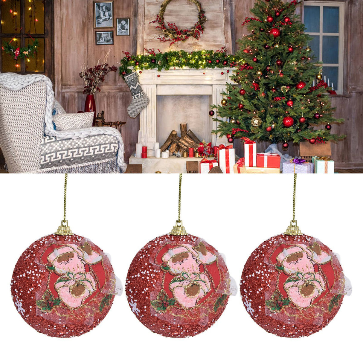 3PCS Christmas Ball Foam Hanging Christmas Tree Ornament for Festival Party DecorationRed