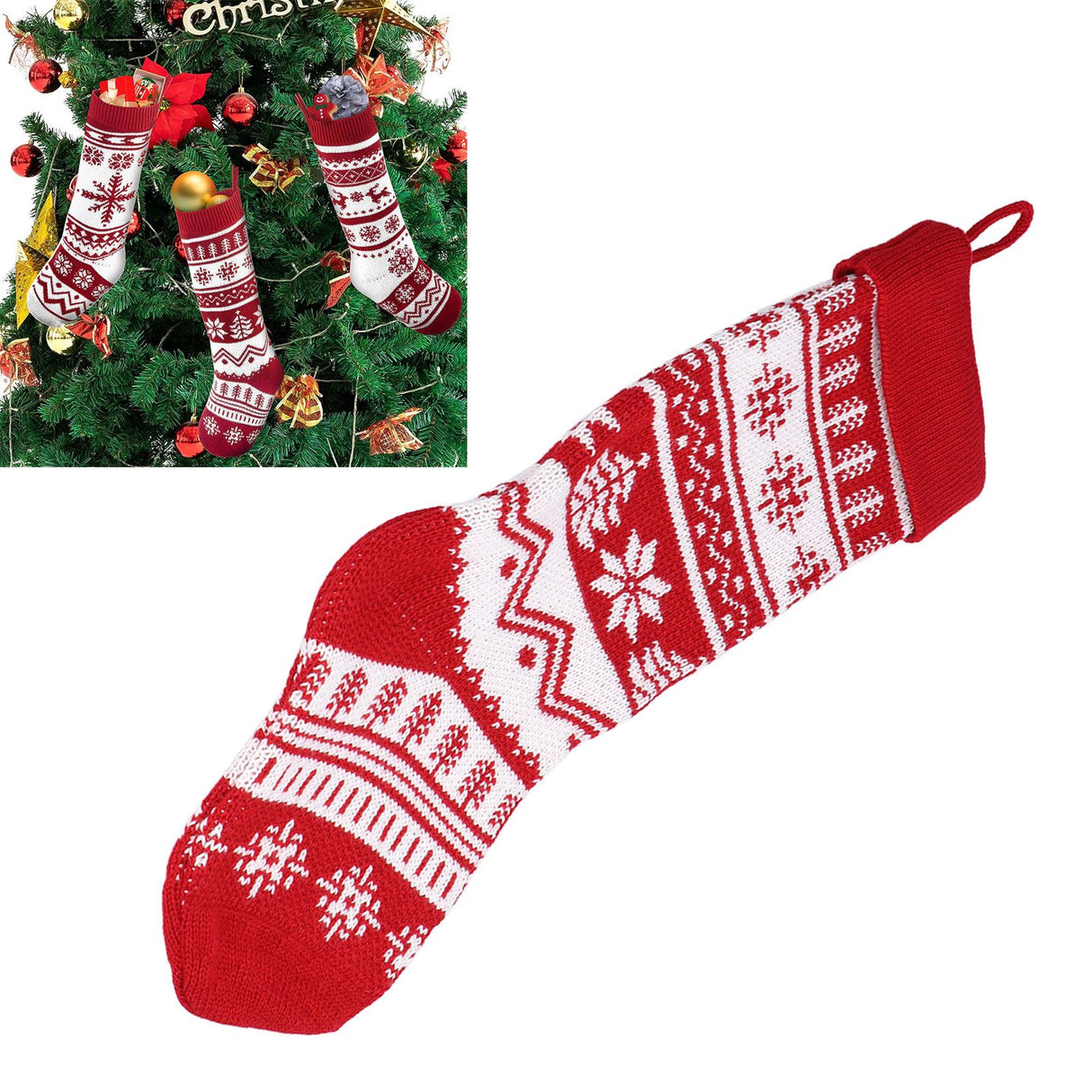 Large Knitted Christmas Stocking with Candy Bag Lovely Christmas Decorations Hanging StockingsChristmas Trees