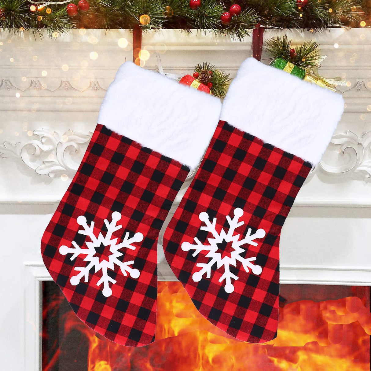 Christmas Stocking Gift Bags Cute Decals Large Capacity Exquisite Workmanship Brighter Color Large Christmas StockingSnowflake