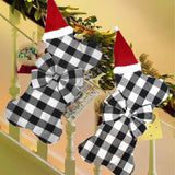 Christmas Tree Decorations Polyester Grids Pattern Christmas Hanging Stocking Pendant Children Gift Bag(Black White )
