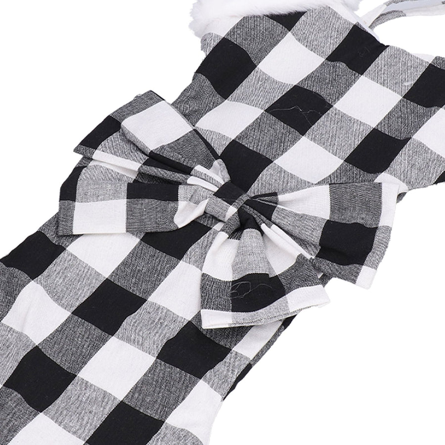 Christmas Tree Decorations Polyester Grids Pattern Christmas Hanging Stocking Pendant Children Gift Bag(Black White )