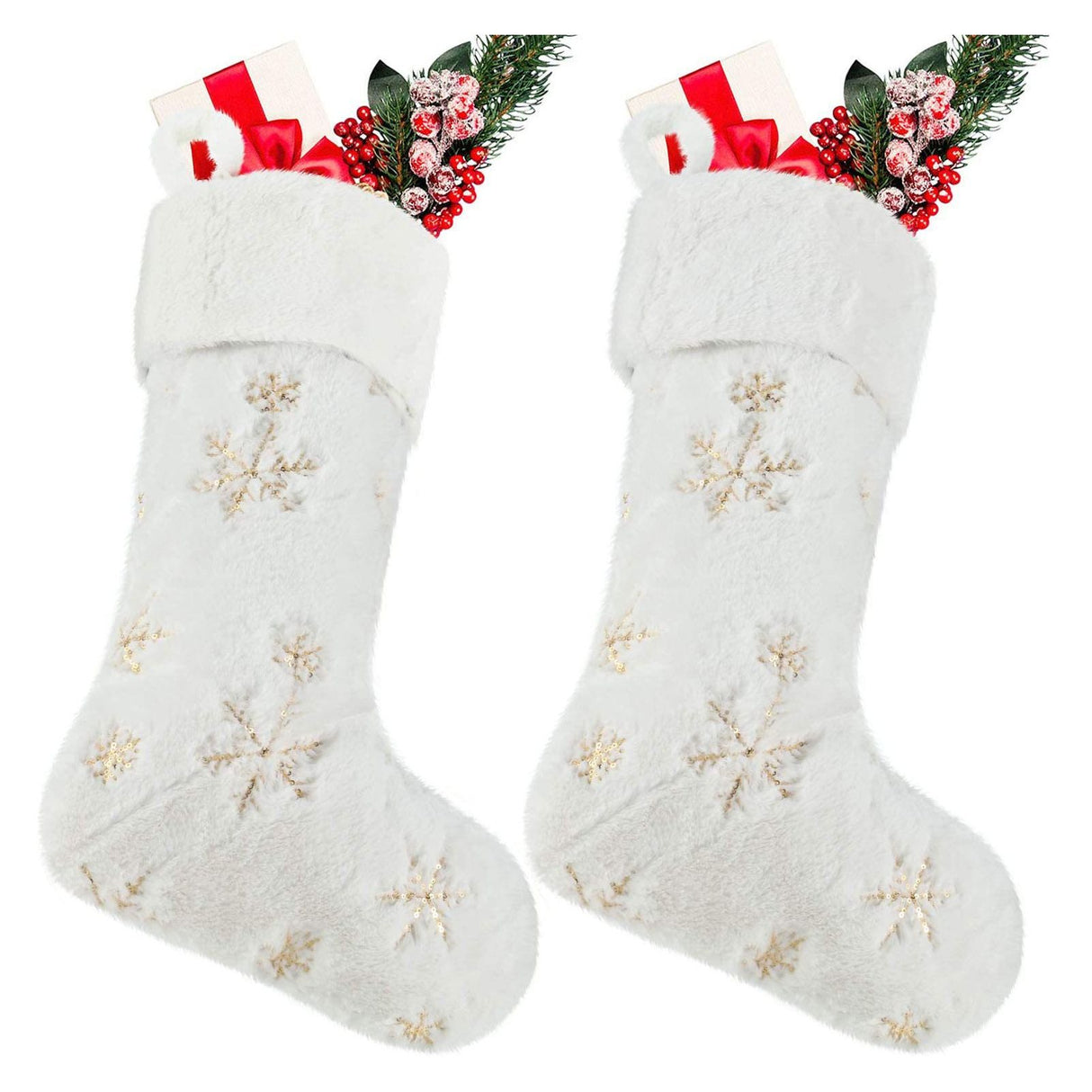 Polyester Christmas Stocking Pendant with Embroidery Snowflake Pattern Xmas Tree Decoration OrnamentGold