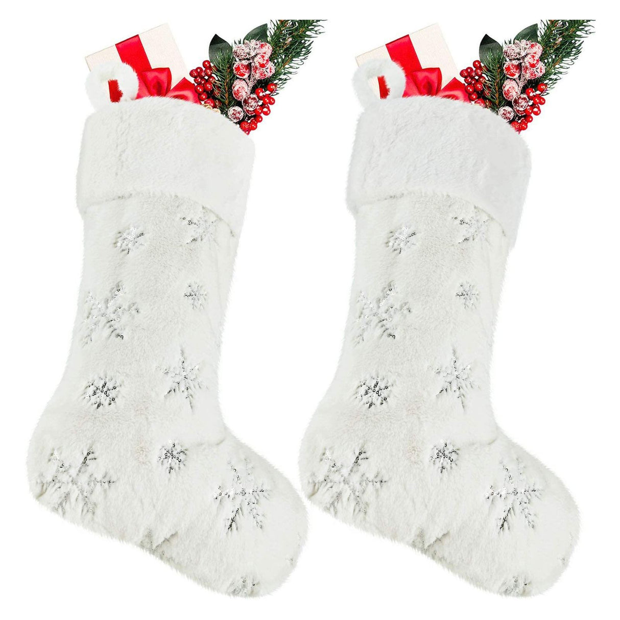 Polyester Christmas Stocking Pendant with Embroidery Snowflake Pattern Xmas Tree Decoration OrnamentSilver
