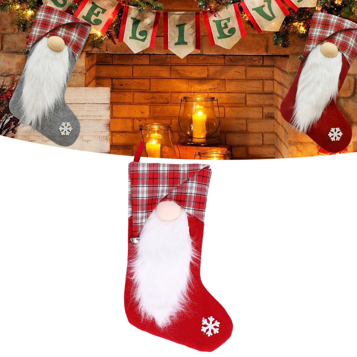 Christmas Stocking Christmas Tree Ornament Gift Bag Christmas Pendant Stocking for Home Party DecorationRed