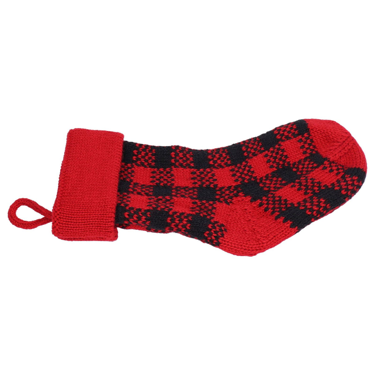 Mini Knitting Christmas Stocking Acrylic Fiber Xmas Tree Hanging Pendant Ornament Home Party Decoration(Red Black )
