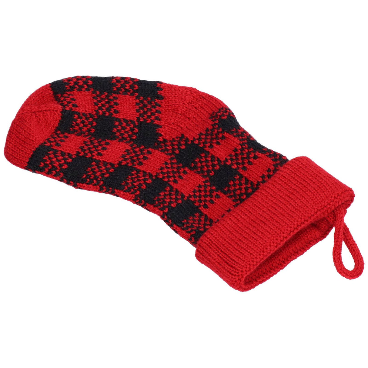Mini Knitting Christmas Stocking Acrylic Fiber Xmas Tree Hanging Pendant Ornament Home Party Decoration(Red Black )
