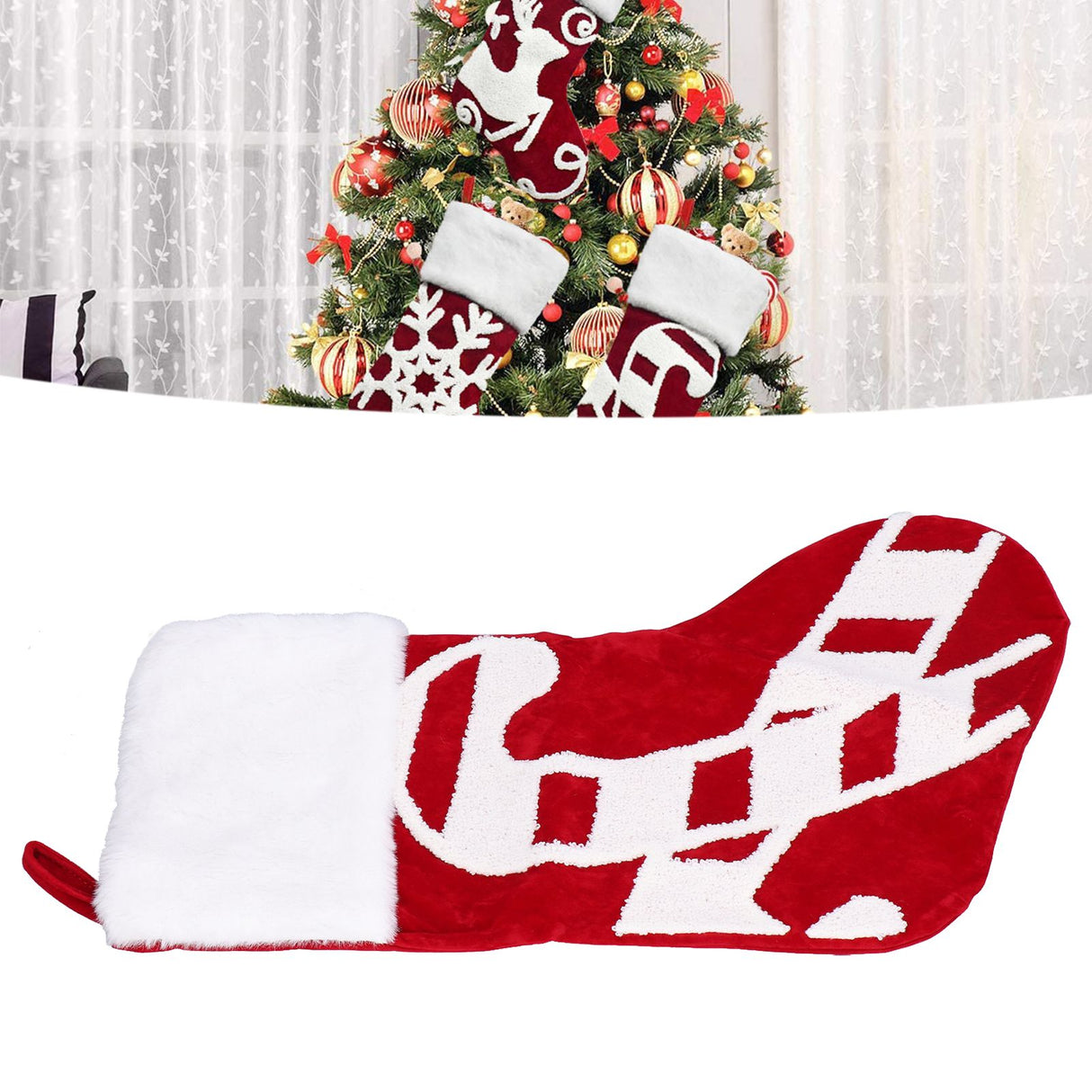 Cute Christmas Stocking Christmas Tree Ornament Gift Bag Christmas Fireplace Pendant for Festival DecorationWalking Stick