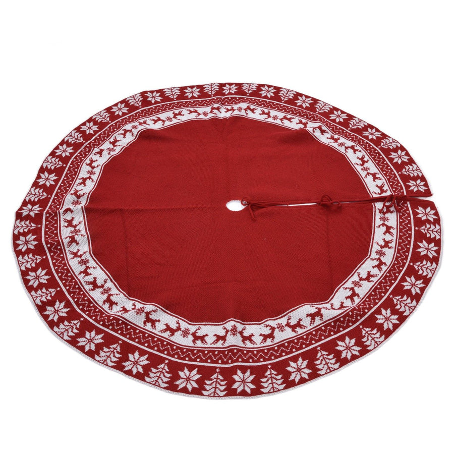 Knitted Christmas Tree Skirt Reusable Xmas Tree Stand Mat Floor Protector Home Party DecorationRed
