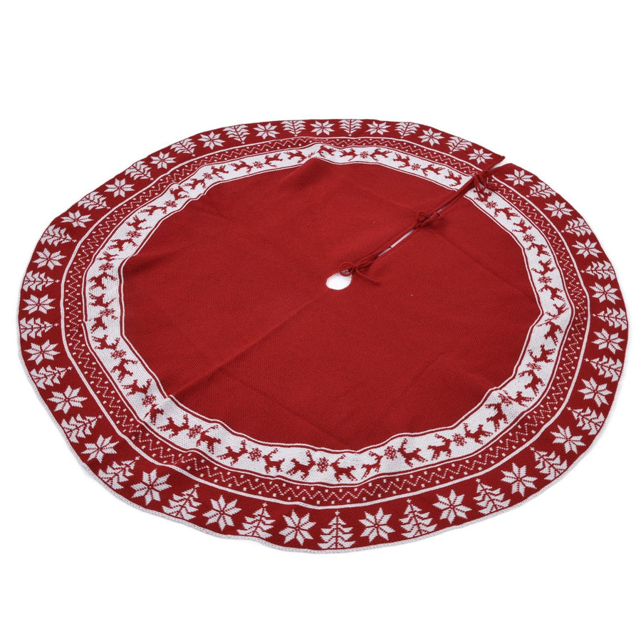 Knitted Christmas Tree Skirt Reusable Xmas Tree Stand Mat Floor Protector Home Party DecorationRed