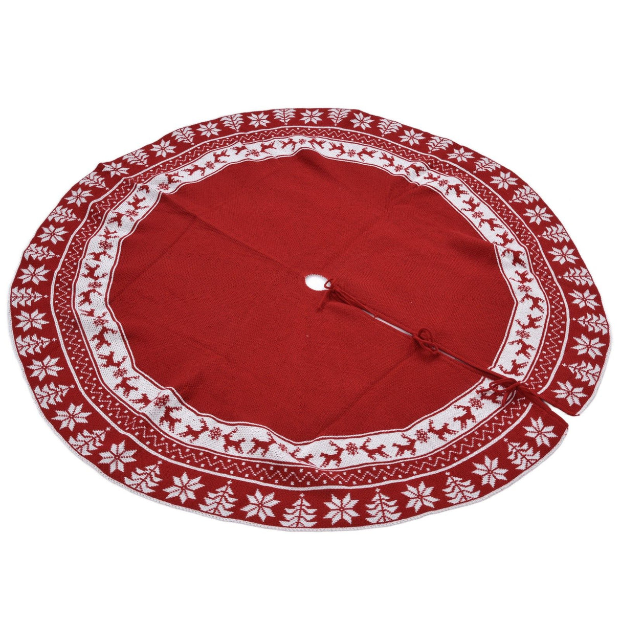 Knitted Christmas Tree Skirt Reusable Xmas Tree Stand Mat Floor Protector Home Party DecorationRed