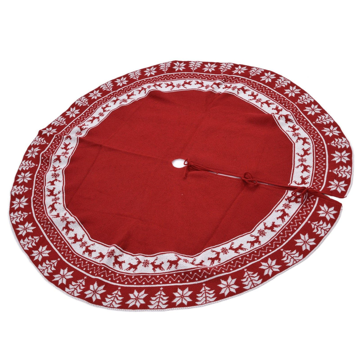 Knitted Christmas Tree Skirt Reusable Xmas Tree Stand Mat Floor Protector Home Party DecorationRed