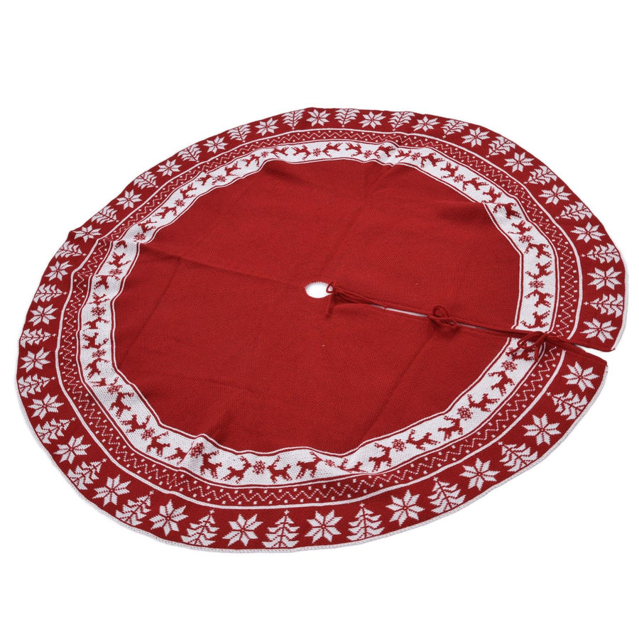 Knitted Christmas Tree Skirt Reusable Xmas Tree Stand Mat Floor Protector Home Party DecorationRed