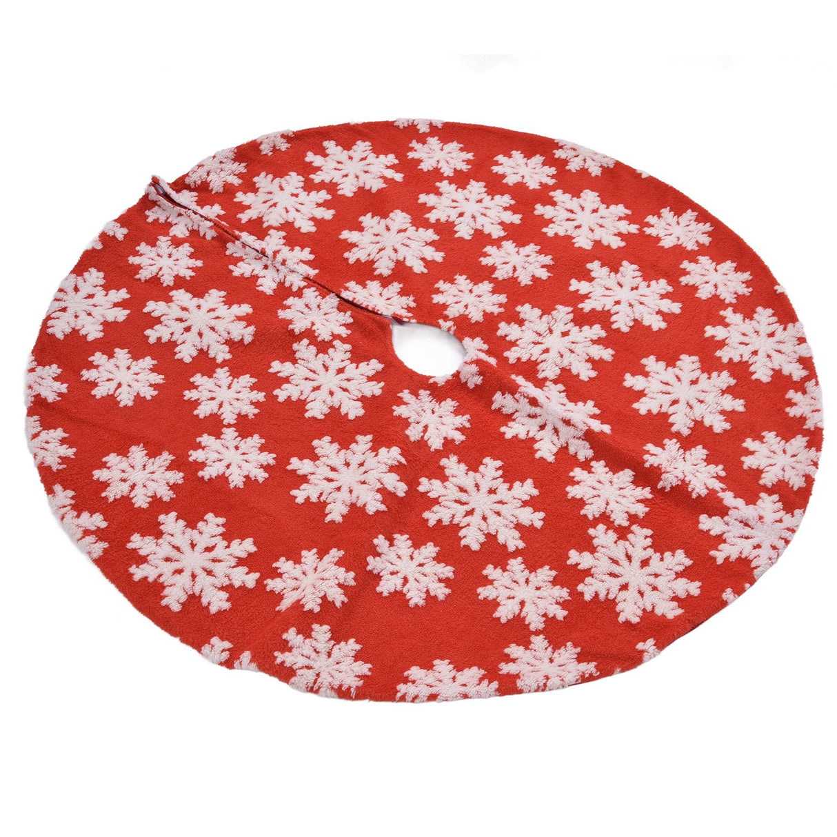 Christmas Tree Skirt White Snowflake Pattern Xmas Tree Mat for Holiday Party Decorations122cm/48.0in