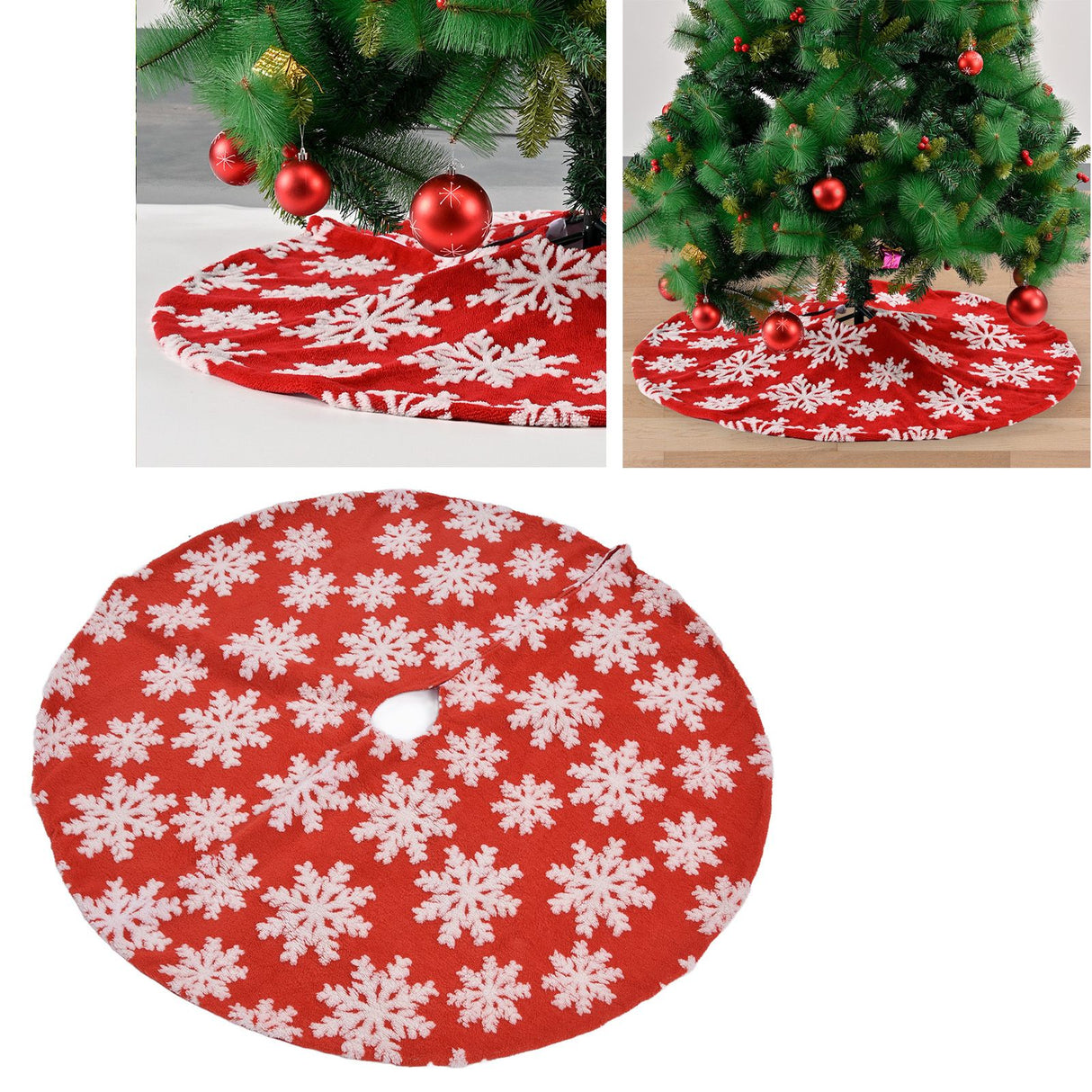 Christmas Tree Skirt White Snowflake Pattern Xmas Tree Mat for Holiday Party Decorations122cm/48.0in