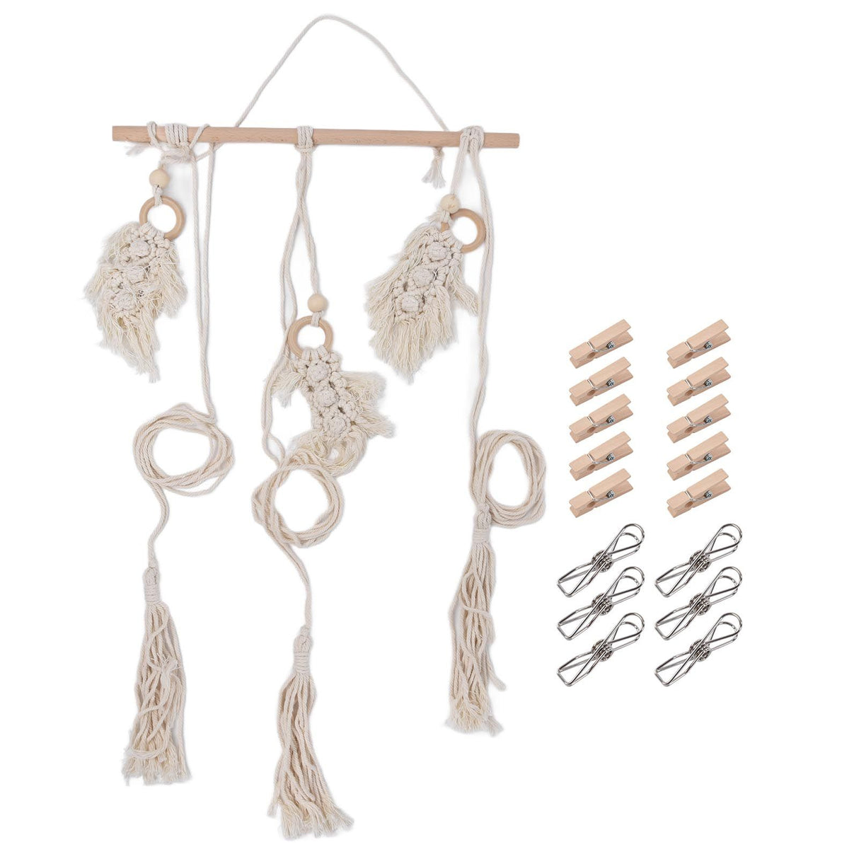 Boho Hat Wall Hanging Rack Cotton Rope Woven Bohemian Caps Holder for Home Office StudioType D
