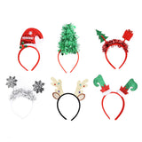 6Pcs Christmas Headband Christmas Tree Reindeer Snowflake Santa Hat Holiday Party Headgear for Christmas Party