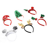 6Pcs Christmas Headband Christmas Tree Reindeer Snowflake Santa Hat Holiday Party Headgear for Christmas Party - Top-Down View