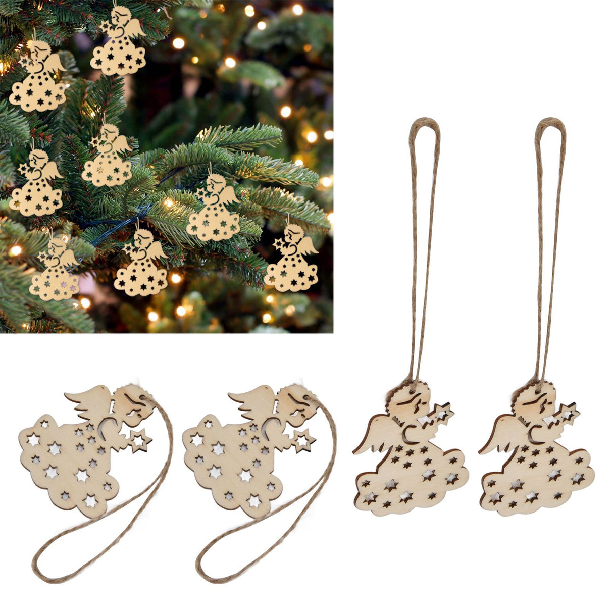 40pcs Christmas Tree Ornaments Wooden Hallow Cute Christmas Hangings with Lanyards for Christmas Tree Decoration Gift