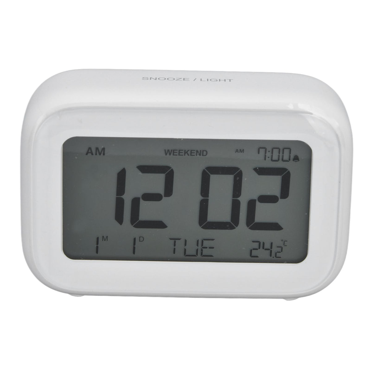 Mini Digital Alarm Clock with LCD Screen Snooze Function 12H 24H Formats for Bedroom Travel Office White