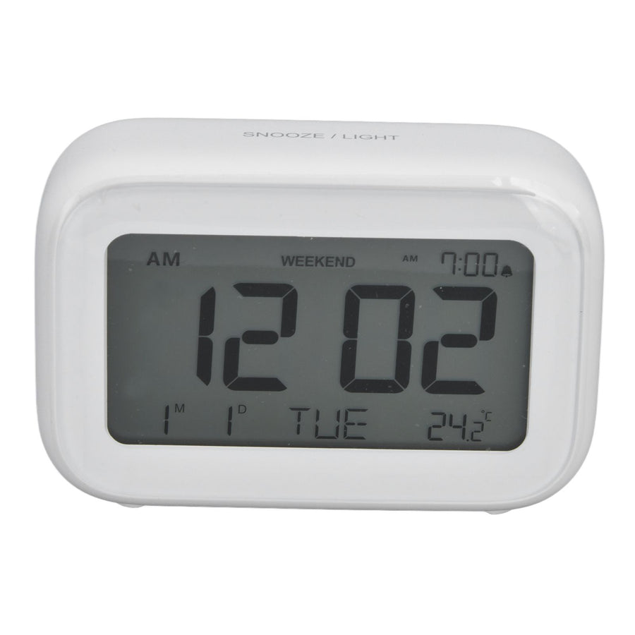 Mini Digital Alarm Clock with LCD Screen Snooze Function 12H 24H Formats for Bedroom Travel Office White
