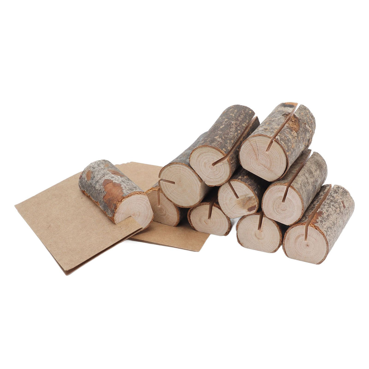 10pcs Wood Memo Holder Circular Decorative Desktop Wooden Photo Stand with Kraft Paper Cards for Weddings Home