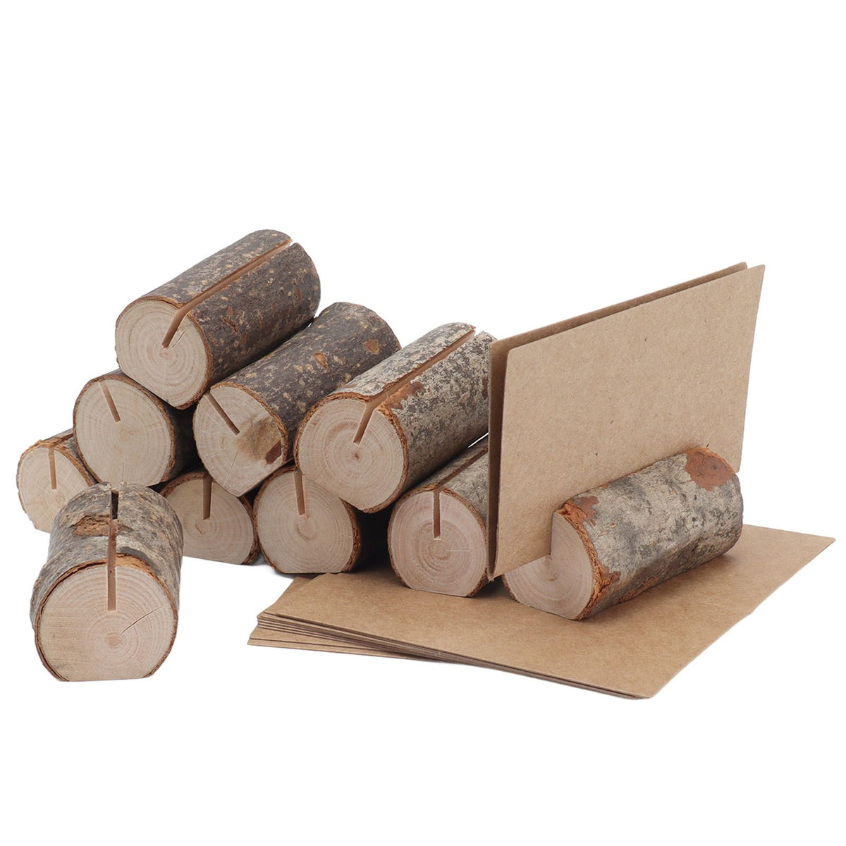 10pcs Wood Memo Holder Circular Decorative Desktop Wooden Photo Stand with Kraft Paper Cards for Weddings Home