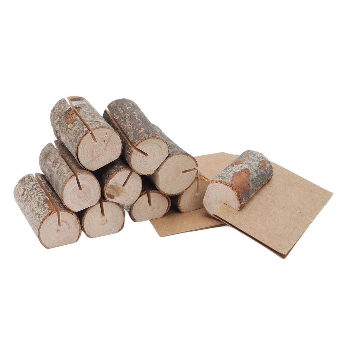 10pcs Wood Memo Holder Circular Decorative Desktop Wooden Photo Stand with Kraft Paper Cards for Weddings Home