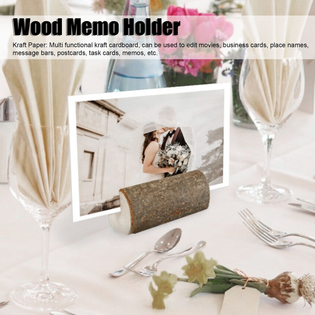 10pcs Wood Memo Holder Circular Decorative Desktop Wooden Photo Stand with Kraft Paper Cards for Weddings Home