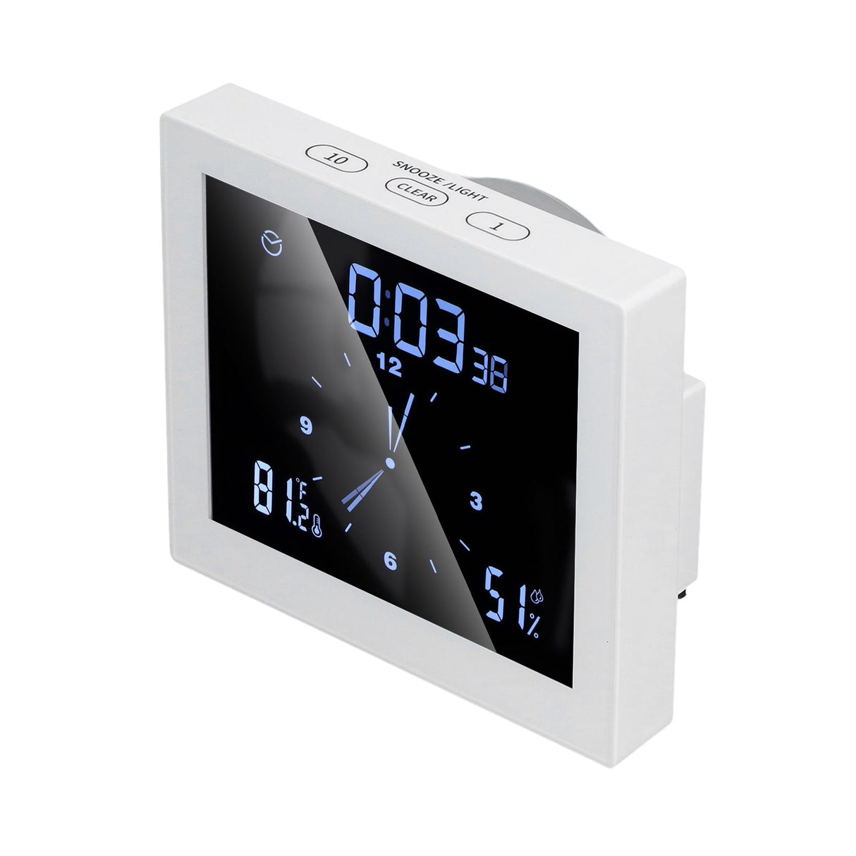 5in Wall Shower Clock Digital Timer Alarm Temperature Humidity Display Waterproof for Home BathroomWhite