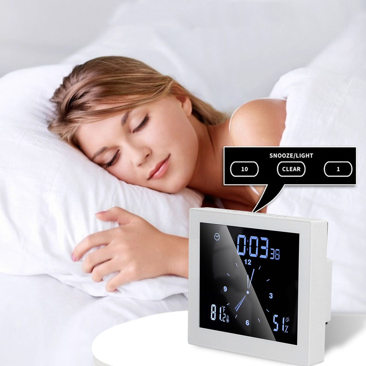 5in Wall Shower Clock Digital Timer Alarm Temperature Humidity Display Waterproof for Home BathroomWhite