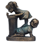 Girl Boy Drink Water Statue Garden Sculpture Resin Courtyard Ornament for Indoor Outdoor Decoration