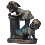 Girl Boy Drink Water Statue Garden Sculpture Resin Courtyard Ornament for Indoor Outdoor Decoration - Front View