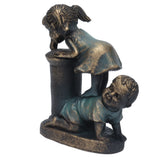Girl Boy Drink Water Statue Garden Sculpture Resin Courtyard Ornament for Indoor Outdoor Decoration