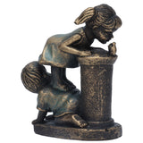 Girl Boy Drink Water Statue Garden Sculpture Resin Courtyard Ornament for Indoor Outdoor Decoration