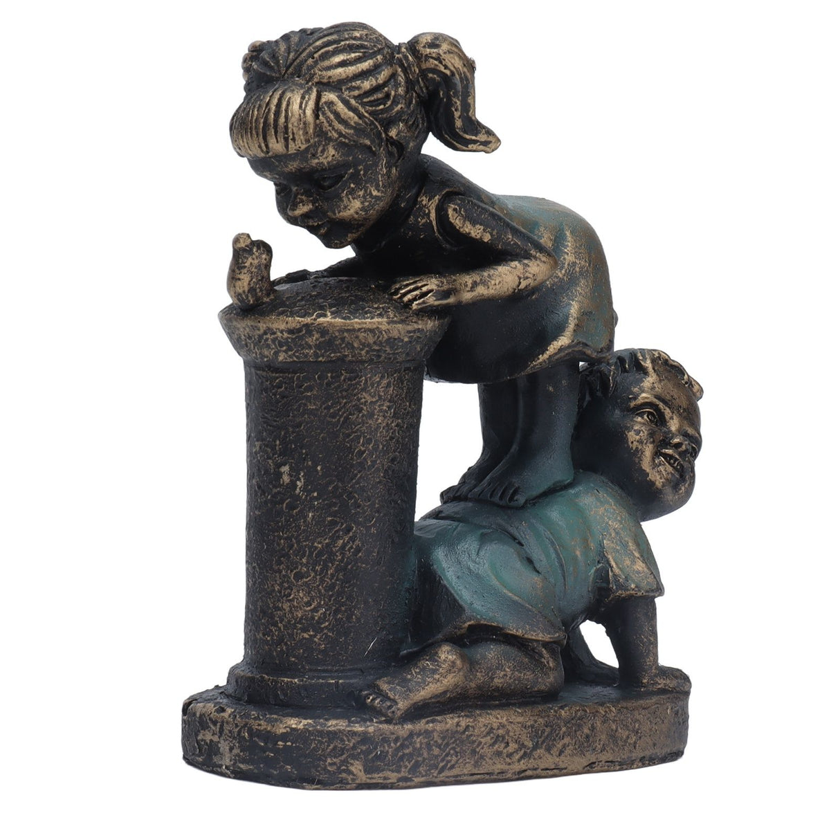 Girl Boy Drink Water Statue Garden Sculpture Resin Courtyard Ornament for Indoor Outdoor Decoration