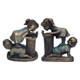 Girl Boy Drink Water Statue Garden Sculpture Resin Courtyard Ornament for Indoor Outdoor Decoration