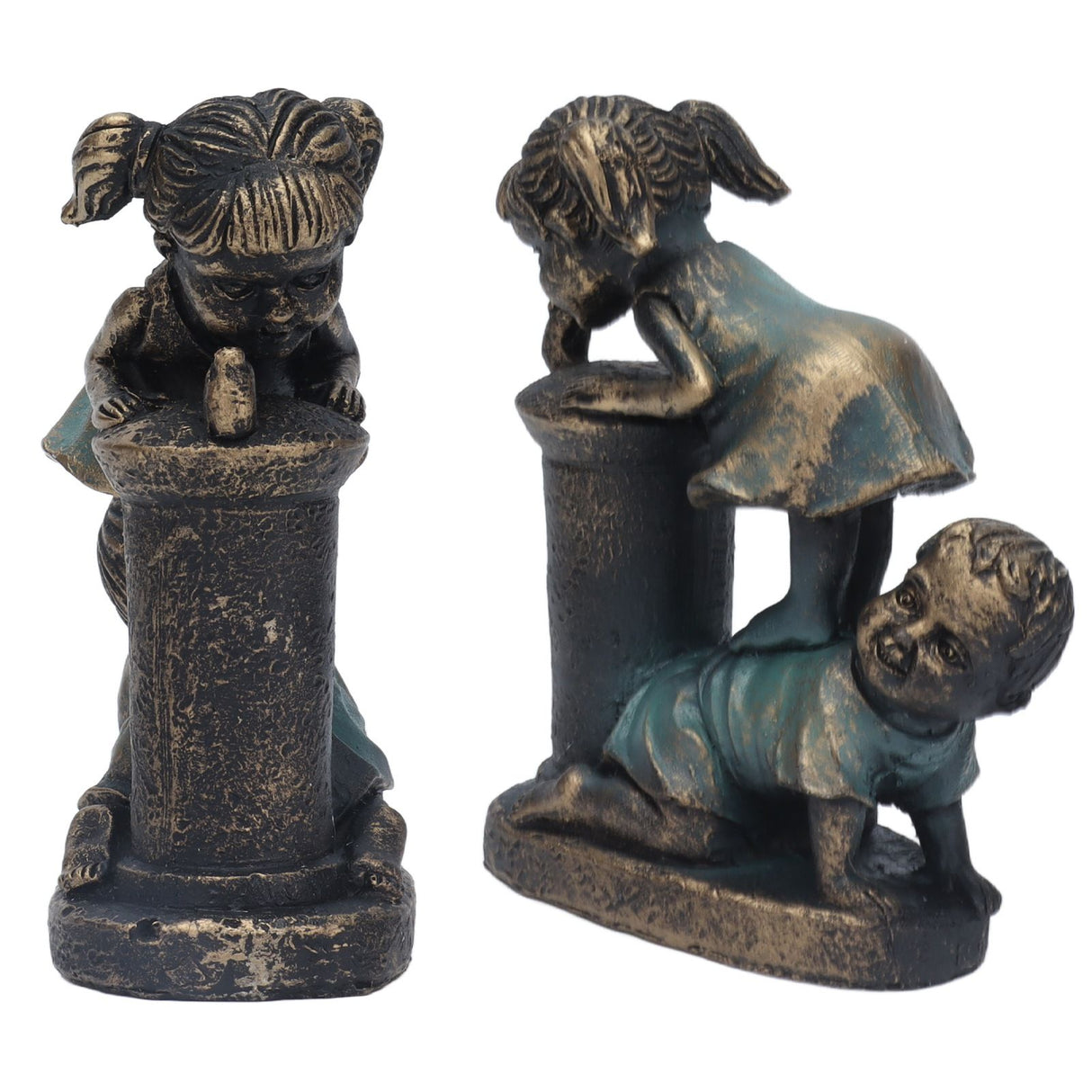 Girl Boy Drink Water Statue Garden Sculpture Resin Courtyard Ornament for Indoor Outdoor Decoration