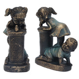 Girl Boy Drink Water Statue Garden Sculpture Resin Courtyard Ornament for Indoor Outdoor Decoration