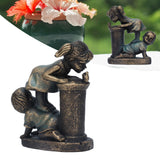 Girl Boy Drink Water Statue Garden Sculpture Resin Courtyard Ornament for Indoor Outdoor Decoration