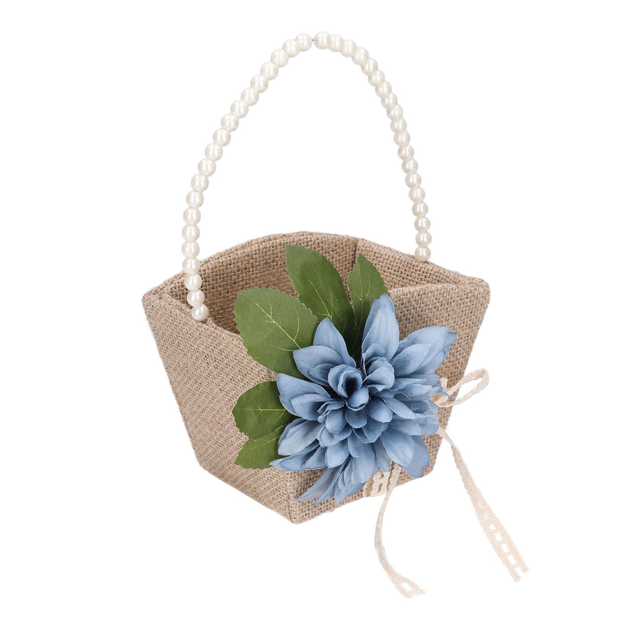 Flower Girl Basket Retro Linen Lovely Appearance Pearl Handle Light Weight Pearl Portable Flower Basket for WeddingsNumber 1