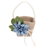 Flower Girl Basket Retro Linen Lovely Appearance Pearl Handle Light Weight Pearl Portable Flower Basket for WeddingsNumber 1