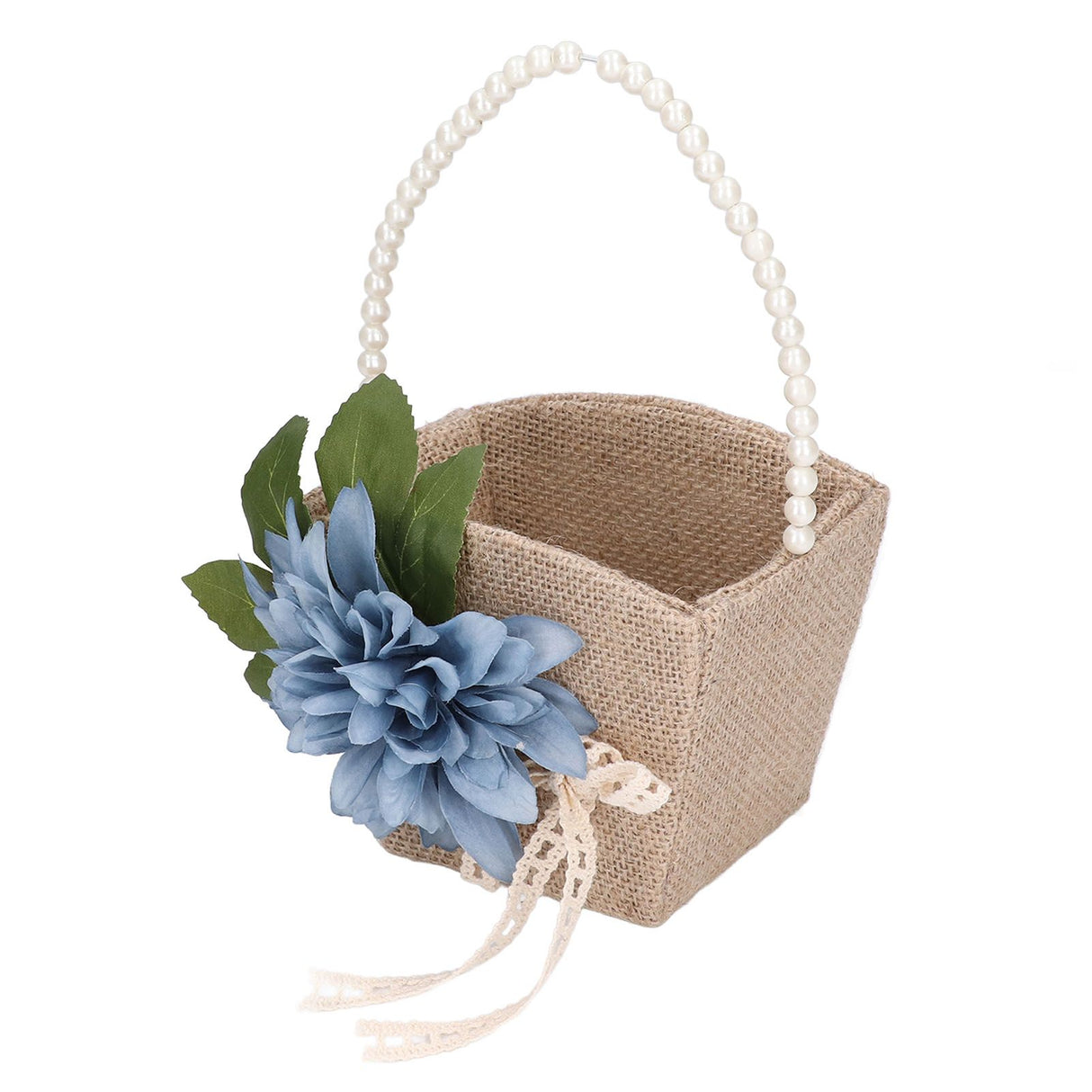 Flower Girl Basket Retro Linen Lovely Appearance Pearl Handle Light Weight Pearl Portable Flower Basket for WeddingsNumber 1