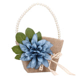Flower Girl Basket Retro Linen Lovely Appearance Pearl Handle Light Weight Pearl Portable Flower Basket for WeddingsNumber 1