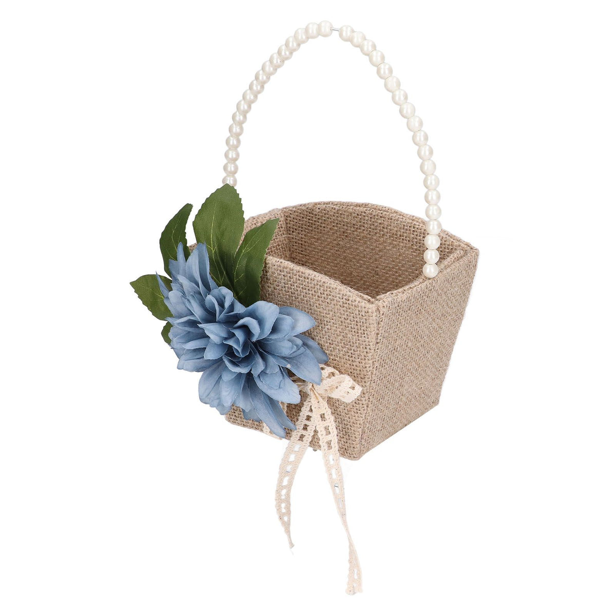 Flower Girl Basket Retro Linen Lovely Appearance Pearl Handle Light Weight Pearl Portable Flower Basket for WeddingsNumber 1