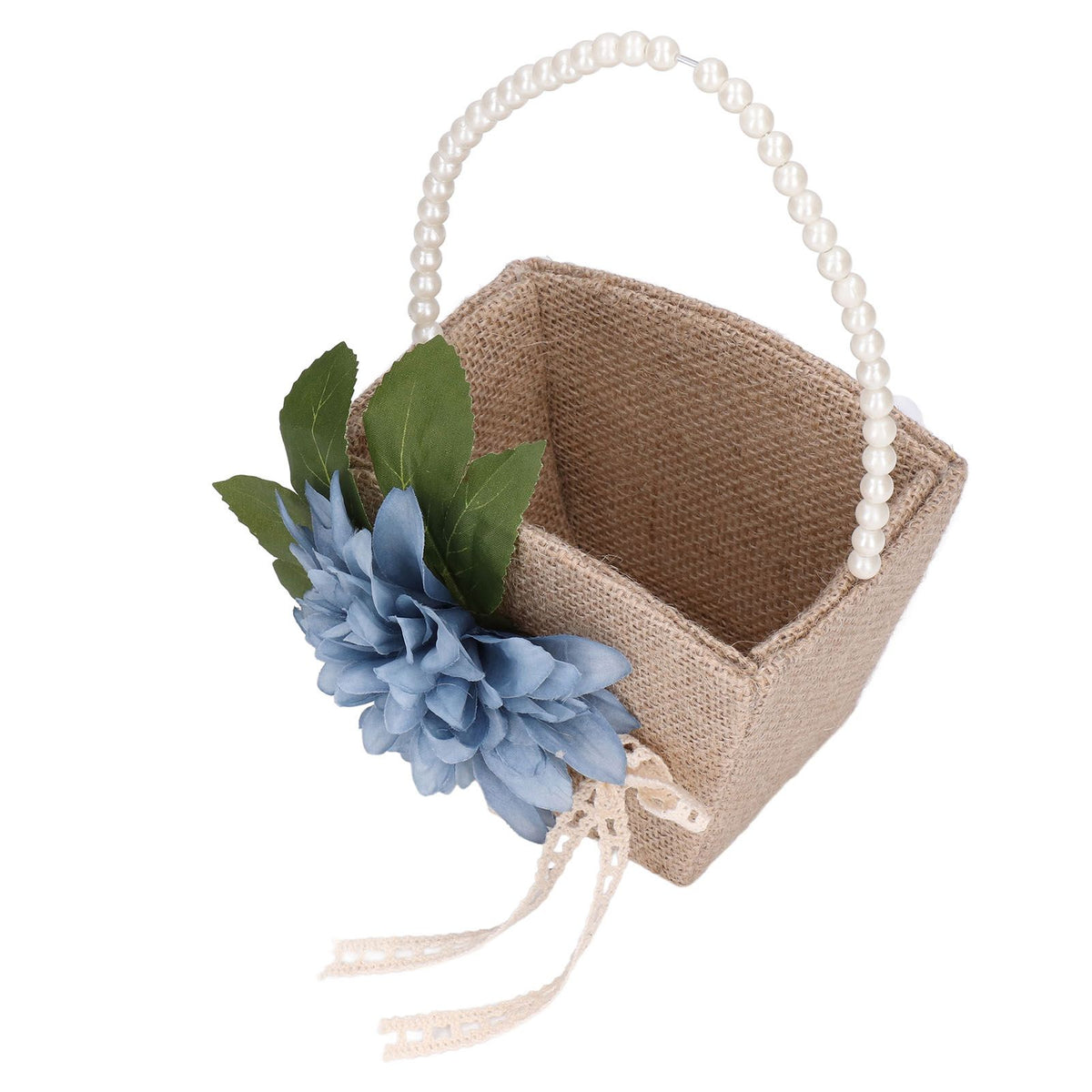 Flower Girl Basket Retro Linen Lovely Appearance Pearl Handle Light Weight Pearl Portable Flower Basket for WeddingsNumber 1