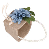 Flower Girl Basket Retro Linen Lovely Appearance Pearl Handle Light Weight Pearl Portable Flower Basket for WeddingsNumber 1 - Extra Image