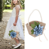 Flower Girl Basket Retro Linen Lovely Appearance Pearl Handle Light Weight Pearl Portable Flower Basket for WeddingsNumber 1