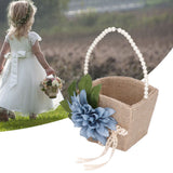 Flower Girl Basket Retro Linen Lovely Appearance Pearl Handle Light Weight Pearl Portable Flower Basket for WeddingsNumber 1